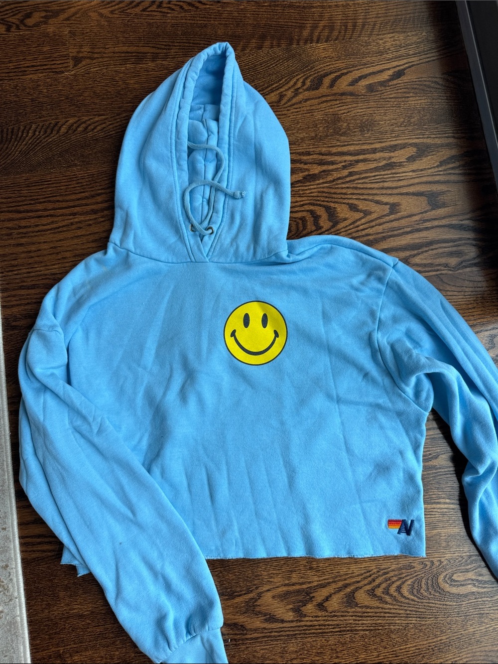 Aviator Nation Light Blue Hoodie with Yellow Logo Accent